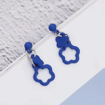 克萊因藍小花朵&times;吊墜耳環