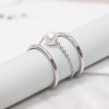 小珍珠旋轉鍊條×連接戒指