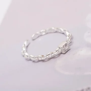 925銀飾&times;方鑽鍊條枷鎖&times;開口戒指