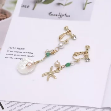 海洋風海星貝殼&times;不對稱螺旋耳夾