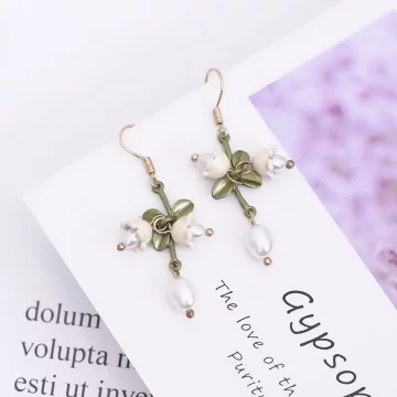 珍珠鈴蘭花甜美流蘇×吊墜耳環