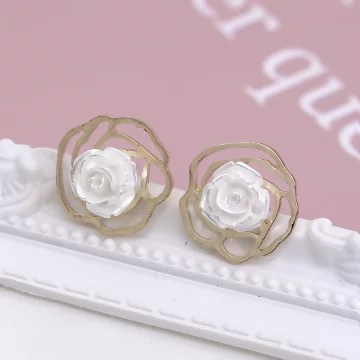 立體白玫瑰×耳環