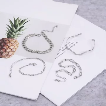 銀波簡約鍊扣&times;四套件手鍊手環組