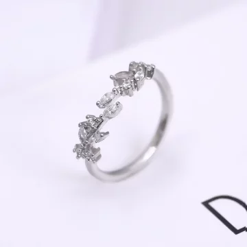 925銀飾&times;枝葉晶鑽交錯&times;開口戒指