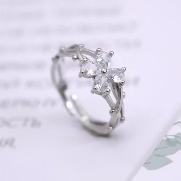 925銀飾&times;晶鑽四葉幸運草&times;開口戒指