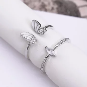 蝴蝶小葉&times;二套件開口戒指組