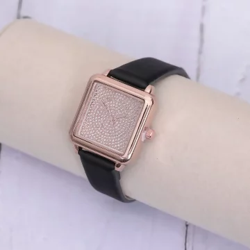 滿天星鑽方錶×皮帶手錶×黑色