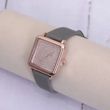 滿天星鑽方錶×皮帶手錶×深灰