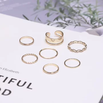 鎖鍊簡約指環&times;七套件戒指組&times;金色