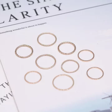麻花圓圈細環×十套件戒指組×金色