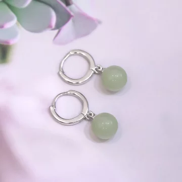 925銀飾&times;綠琉璃圓珠&times;吊墜耳扣