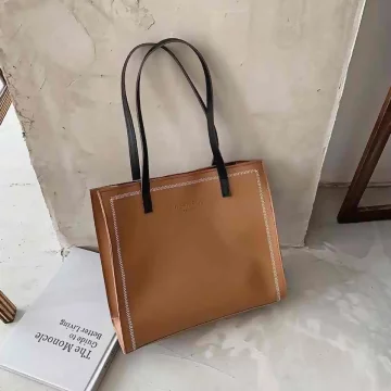 四角方型壓字車邊×托特肩背包×咖啡