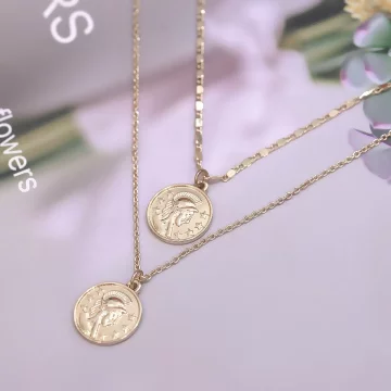 金屬希臘錢幣&times;雙層項鍊