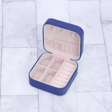 細紋皮革×拉鍊飾品盒×寶藍