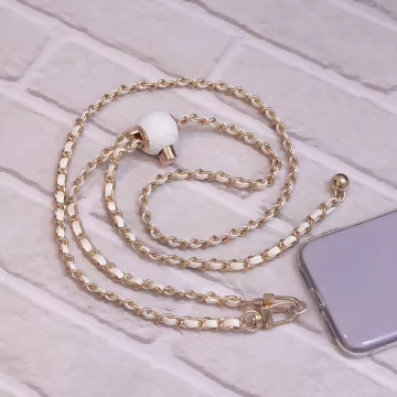 小香風鍊條皮革&times;手機斜背雙勾掛繩&times;白色