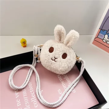 絨毛兔寶寶&times;棉繩斜背包&times;白色