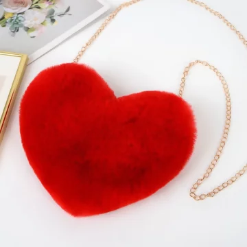 超軟萌毛愛心×鍊條斜背包×大紅