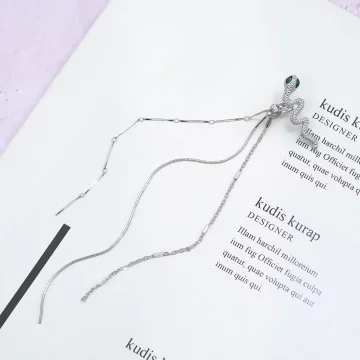 綠眼小蛇長流蘇&times;單邊三角耳夾