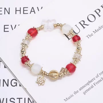 聖誕雪花紅金琉璃&times;固定式串珠手鍊
