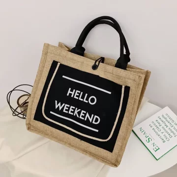 周末麻編字母&times;手提袋&times;黑色