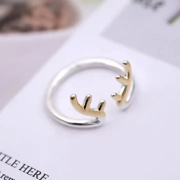 925銀飾&times;金色小鹿角&times;開口戒指