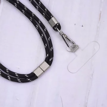 可調節雙環&times;銀色&times;銀蔥黑色布滌綸繩&times;手機斜背雙勾掛繩&times;銀黑色