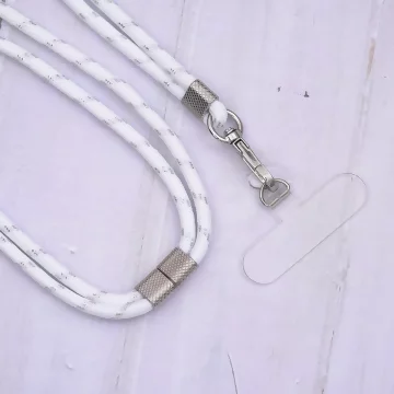 可調節雙環&times;銀色&times;銀蔥白色布滌綸繩&times;手機斜背雙勾掛繩&times;銀白色