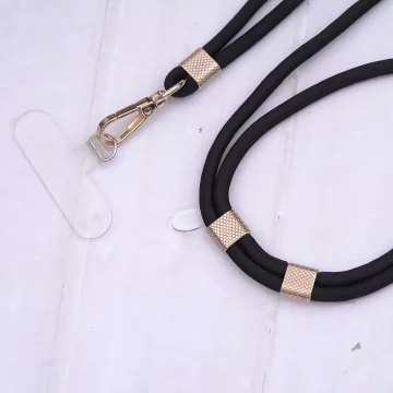 可調節雙環&times;金色&times;黑色布滌綸繩&times;手機斜背雙勾掛繩&times;金黑色