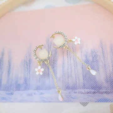 彎月琉璃櫻花貓&times;吊墜耳環