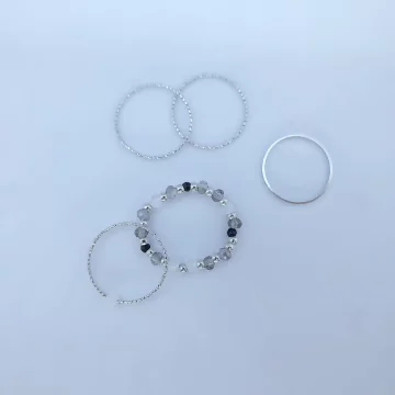 碎銀灰晶串珠×五套件戒指組×灰黑