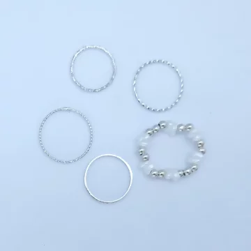 白銀米珠×五套件戒指組×銀色