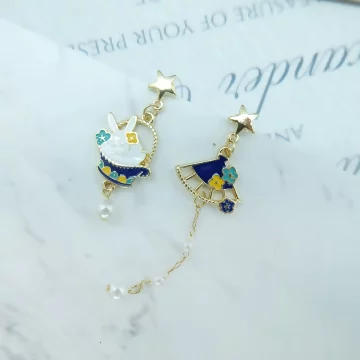 小兔與花扇&times;不對稱吊墜耳環