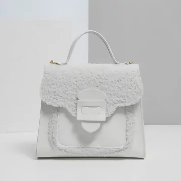 小羔毛經典梯型包×斜背包×白色