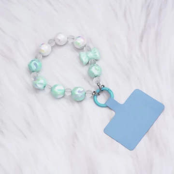 皺皺球撞色糖果×手機腕帶掛繩×藍色