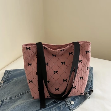 甜美蝴蝶結燈芯絨&times;肩背包&times;粉紅