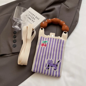 甜甜圈提把針織包×斜背包×紫貓櫻桃