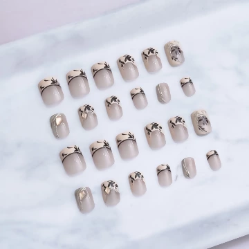 法式古墨楓葉剪影亮面×穿戴式手指甲片×二十四入