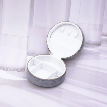 圓形植絨×拉鍊飾品盒×深灰