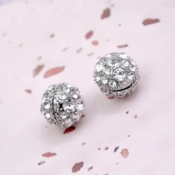 圓球晶鑽小香風&times;雙面磁吸耳夾&times;銀色