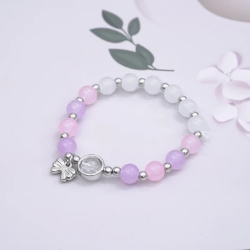 甜美蝴蝶結透粉琉璃&times;固定式串珠手鍊