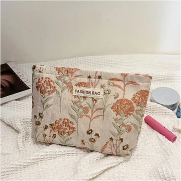 花朵刺繡奶油包×化妝包×粉紅