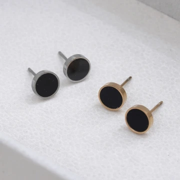 316鋼飾×酷黑圓形×耳釘×銀色