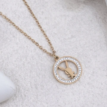 316鋼飾×晶鑽小兔×鎖骨項鍊×金色