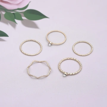 素圈細波環小晶鑽×五套件戒指組×金色
