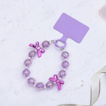 輕奢水晶球蝴蝶結×手機腕帶掛繩×紫色