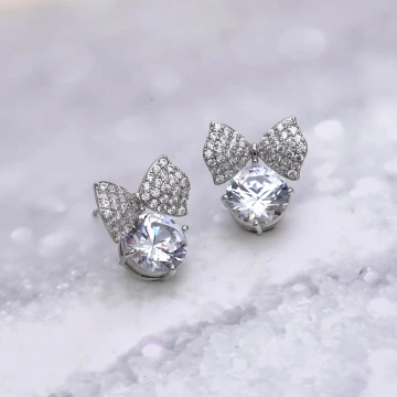 925銀針×卡通大蝴蝶結單鑽×耳環