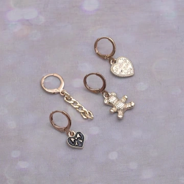 甜美小熊愛心&times;單邊四套件耳扣組