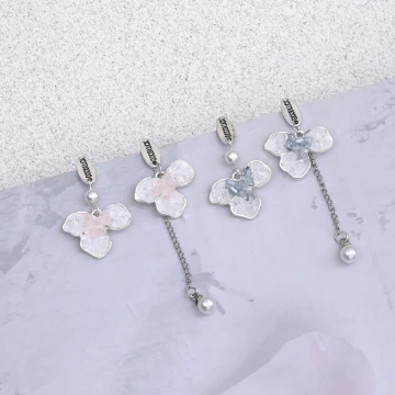 漸層色水晶簇花朵×不對稱耳環×共二色