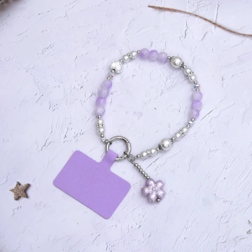 貓眼石琉璃小花×手機腕帶掛繩×紫色