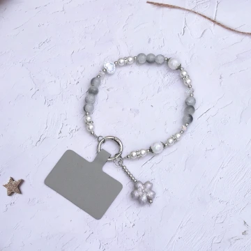 貓眼石琉璃小花&times;手機腕帶掛繩&times;灰色